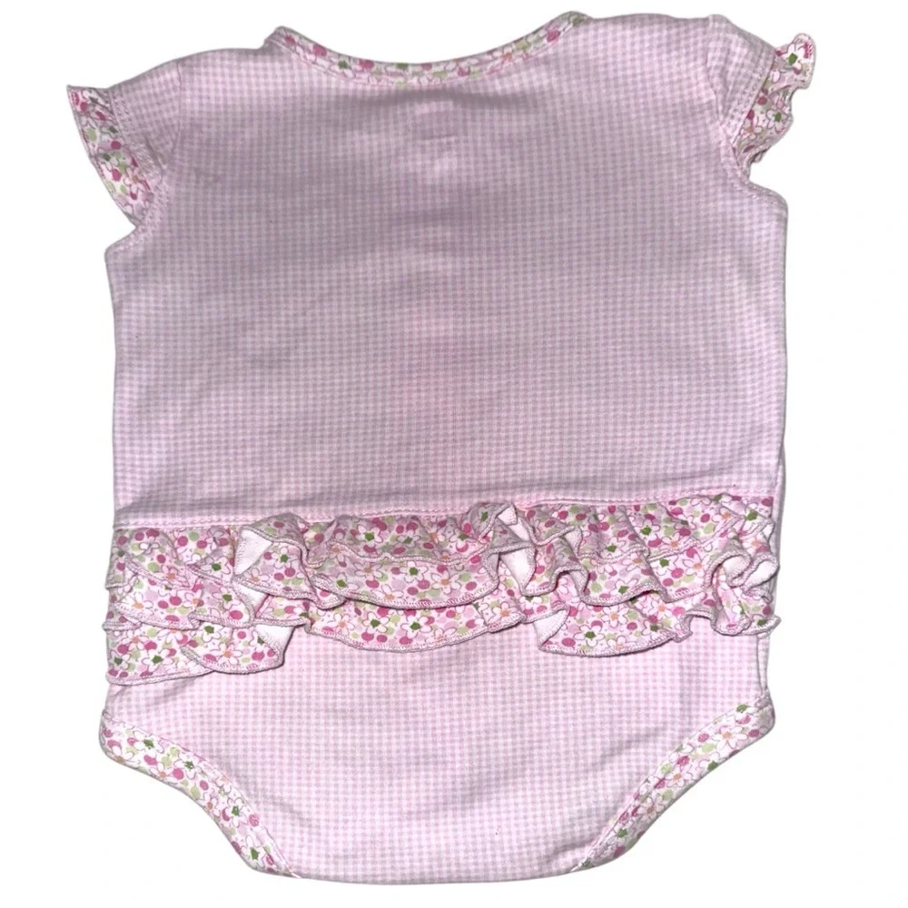 Vintage Carter's Romper 9M Pink Gingham, Ruffle Back, Hearts, Cottagecore